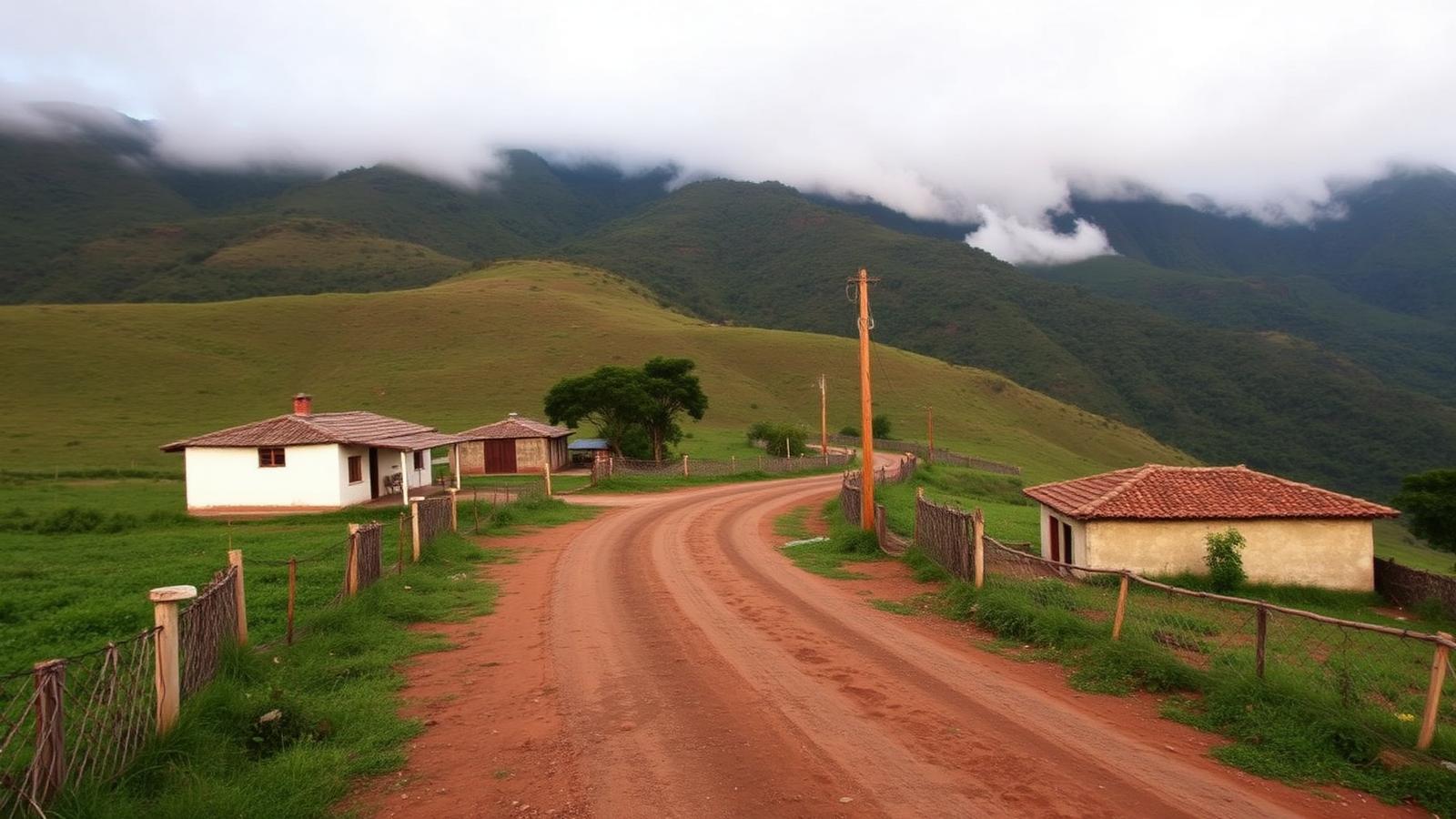 Estrada de terra chegando ao vilarejo de Serra dos Alves, na Serra do Espinhaço